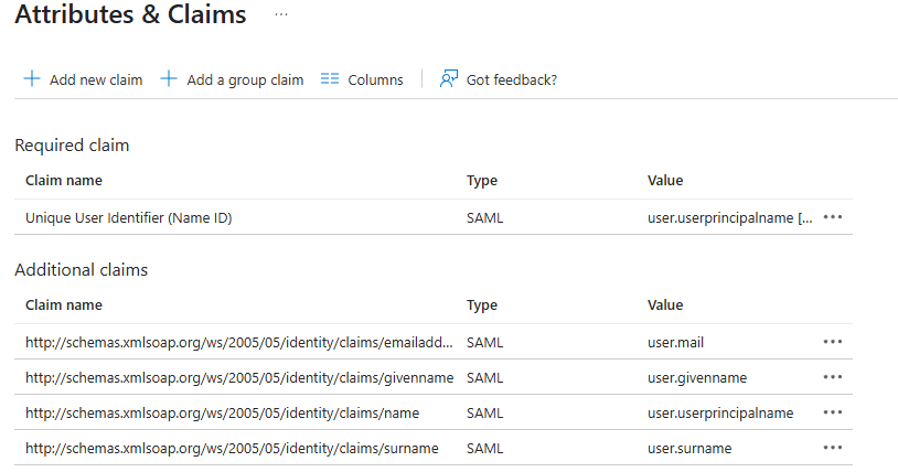 Basic "Attributes & Claims"