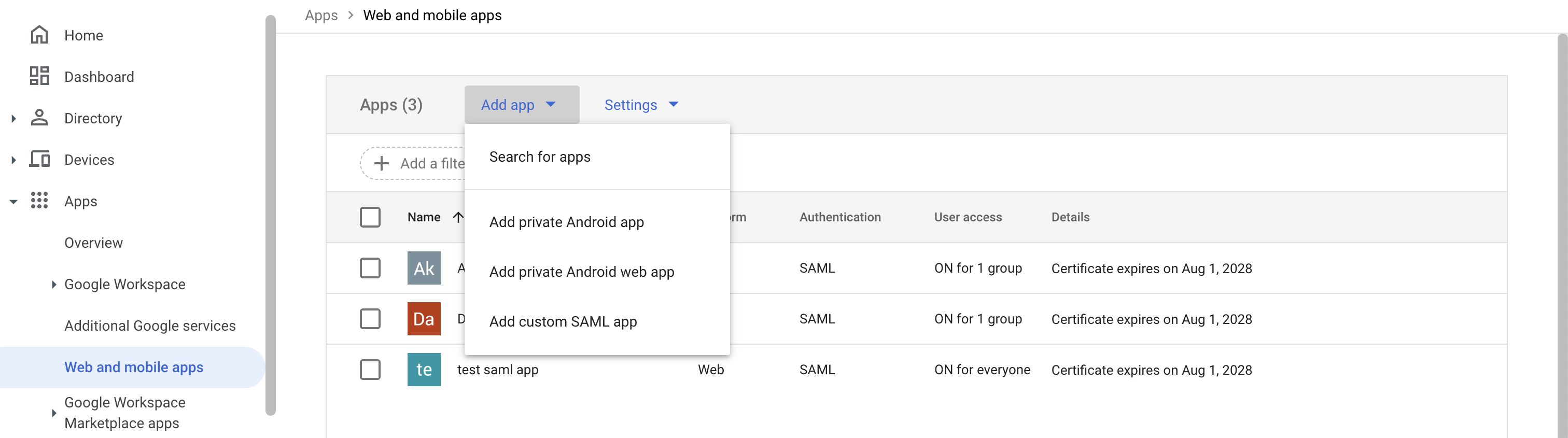 SSO google add app