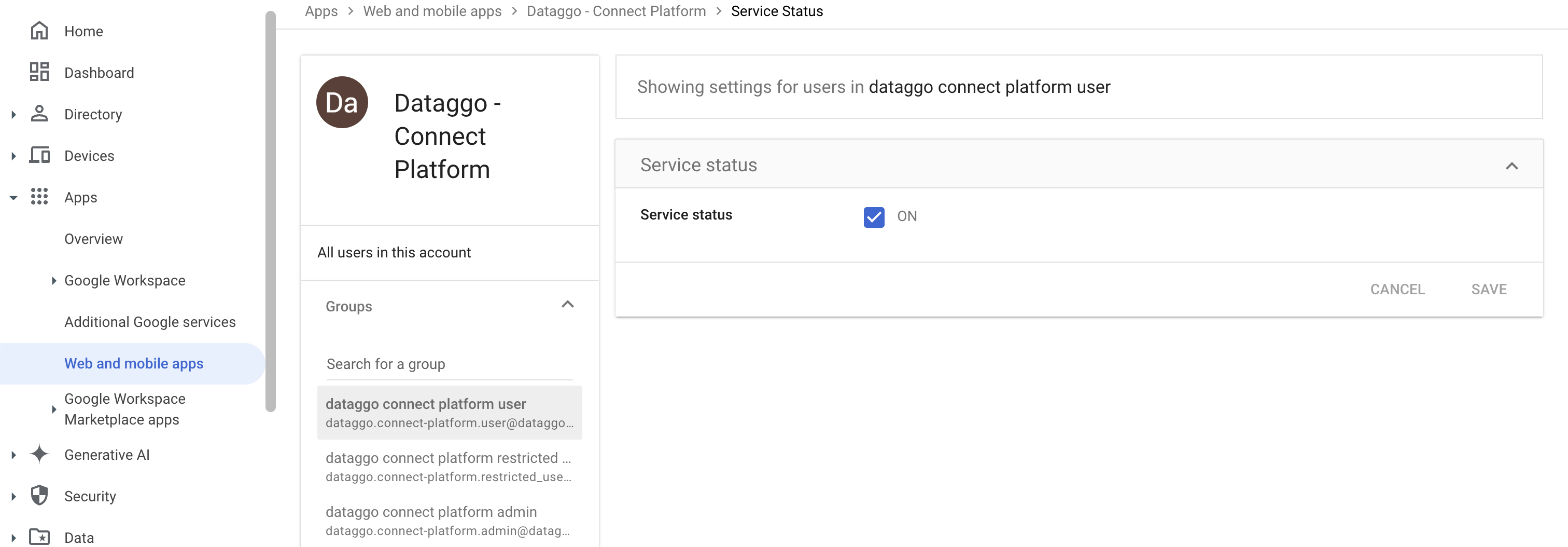 SSO google app access group