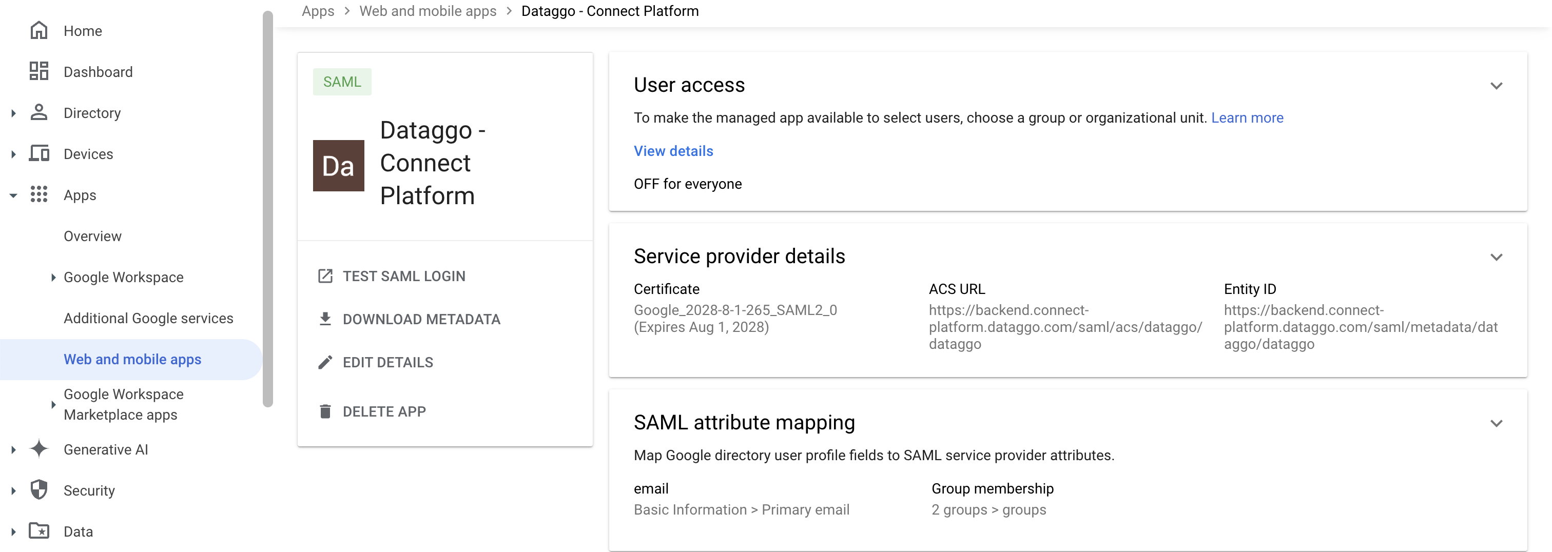 SSO google app access off