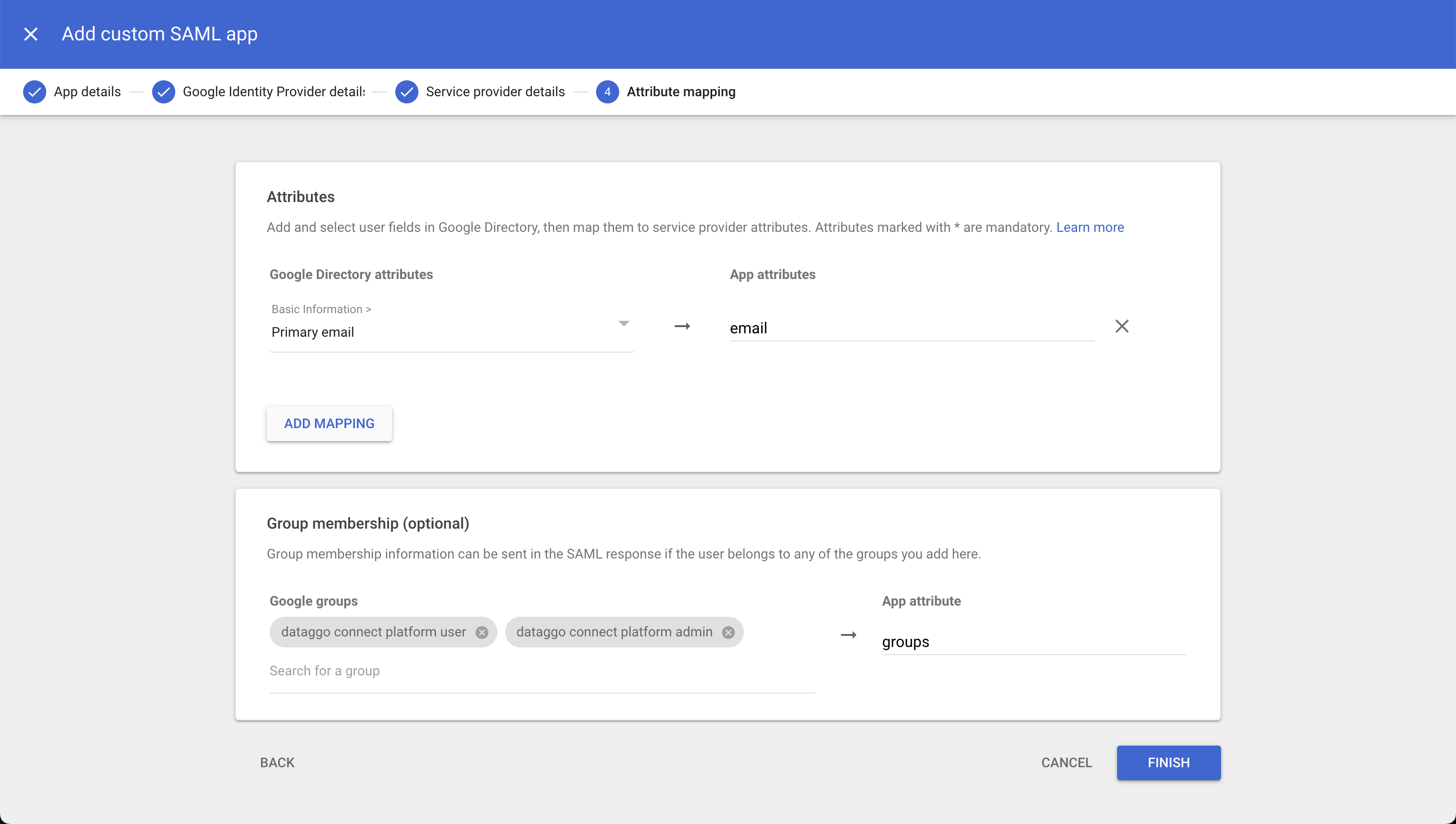 SSO google attribute mapping