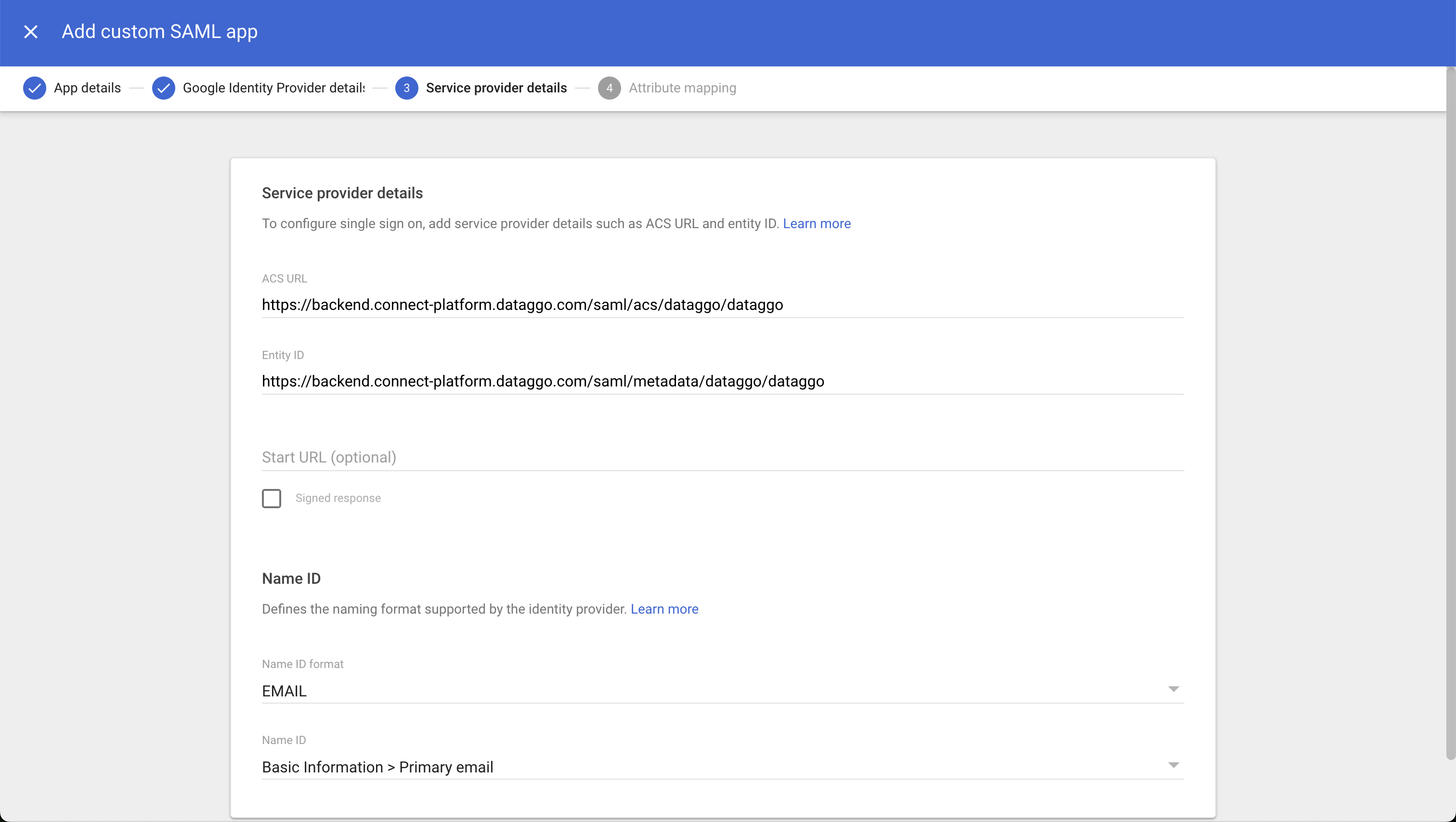 SSO google connect platform information copied