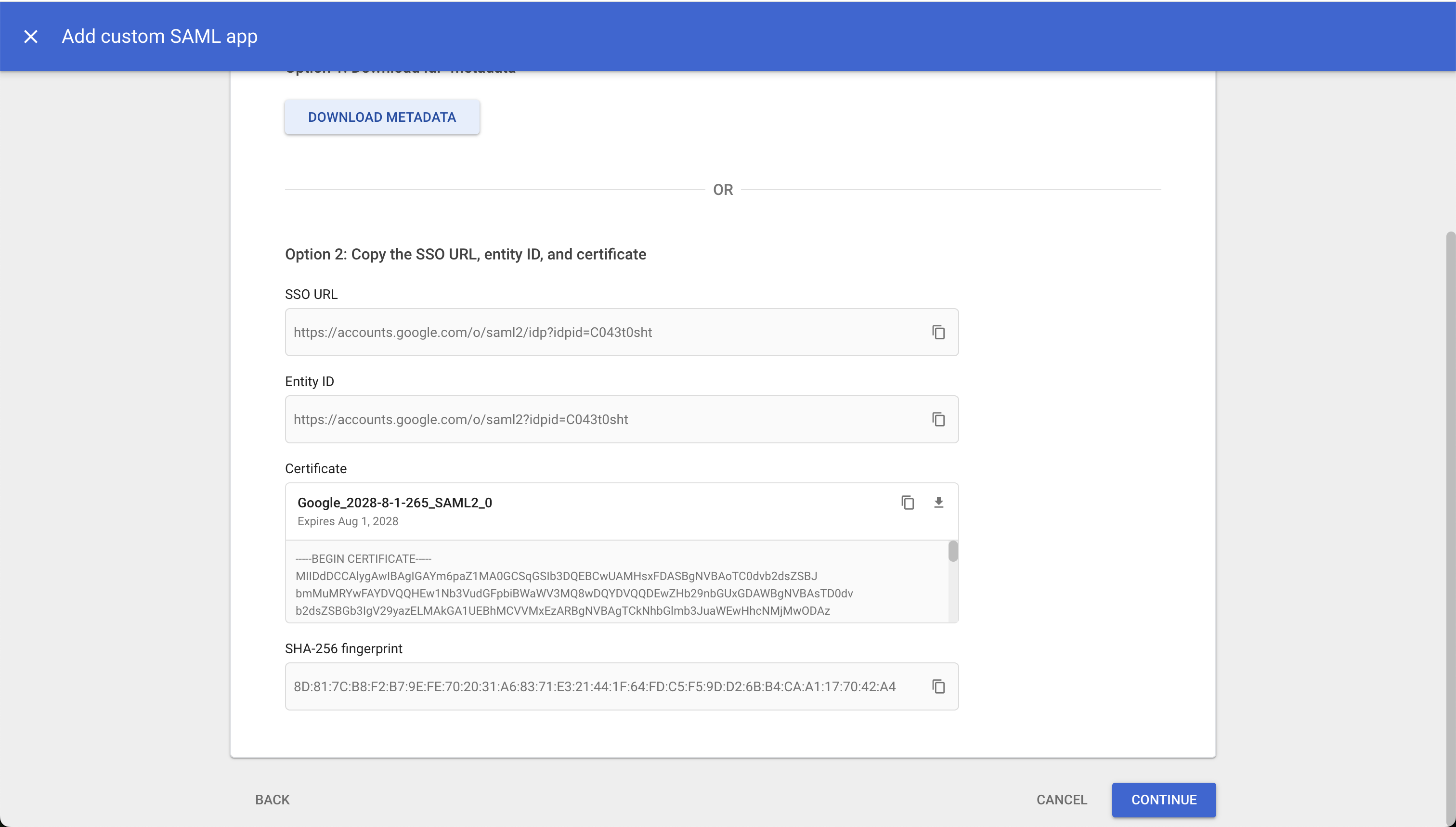 SSO google saml information