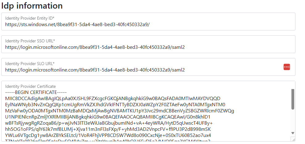 IdP SSO required information