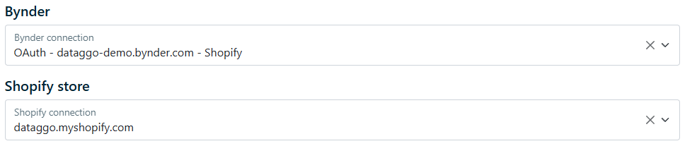 Bynder x Shopify - Connection selection