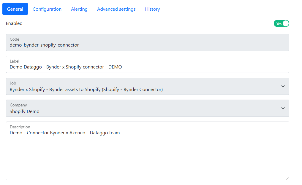 Bynder x Shopify - General tab